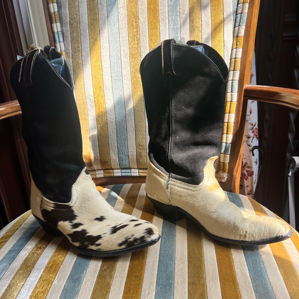 Code West exotic vintage Cowhide Western Boots - Black and Cream